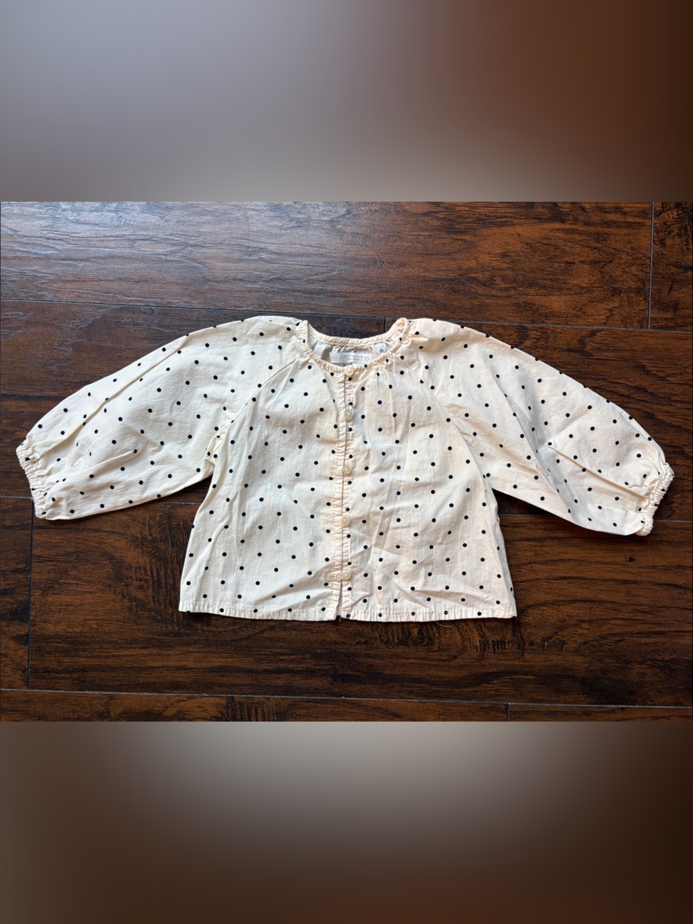 Zara Baby Polka Dot Button-Up Top - Cream with Black Dots
